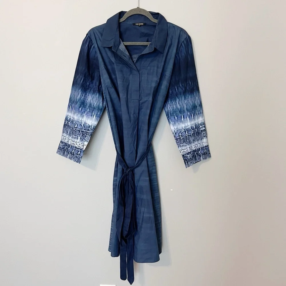 KOBI HALPERIN Sapir Tie Shirtdress Navy Size XL Shirt Dress - Picture 2 of 9